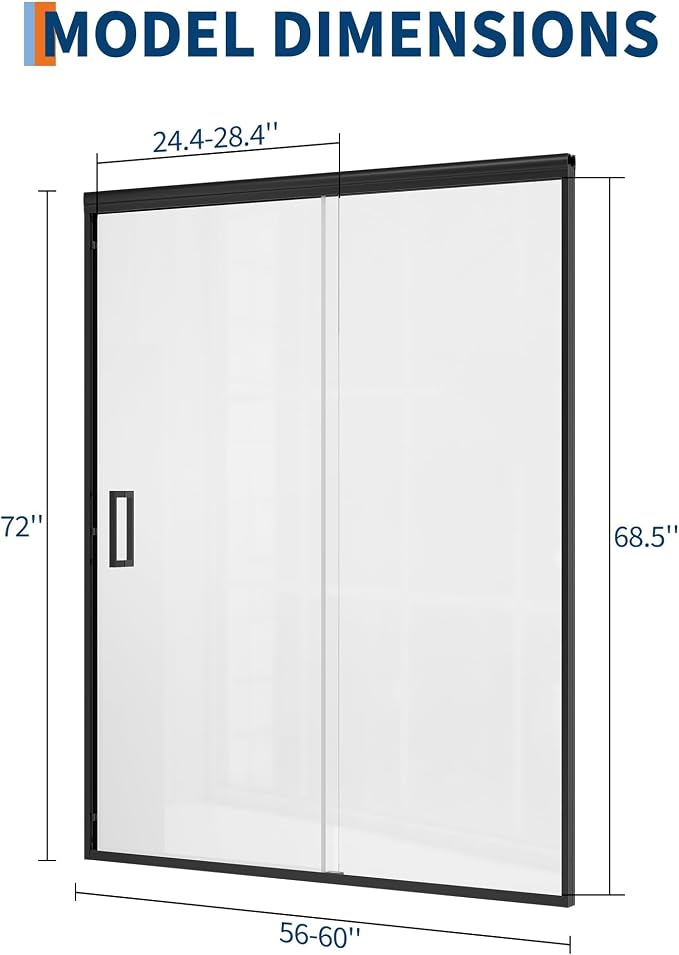 GarveeLife Framed Sliding Shower Door 56-60 Inch W x 72 Inch H – Aluminum Frame Full Coverage with Fixed & Sliding Tempered Glass Panels, 6mm Easy-Clean -Coated Glass, Matte Black Finish