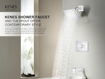KENES Chrome Tub and Shower Trim Kit, Square Shower Set with Tub Faucet | Shower Faucet with 6-Inch Rain Shower Head, Square Shower System, Valve Included, Lead-Free cUPC & NSF Certified, Stainless