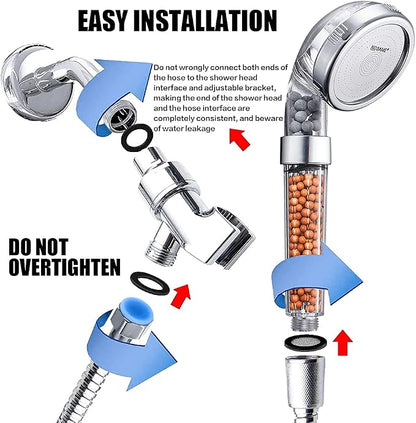 Nosame® Shower Head with Hose, Filter Filtration High Pressure Water Saving 3 Mode Function Spray Handheld Showerheads for Dry Skin & Hair | Filter Filtration High Pressure Water Saving 3 Mode Function Spray Handheld Showerheads with Hose Holder for Dr...