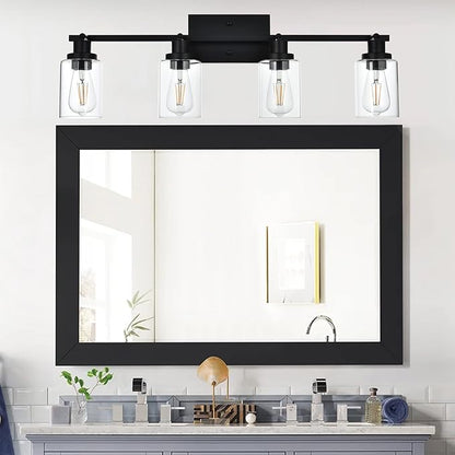 MELUCEE 4 Light Track Lighting Kit Bathroom Light Fixtures Matte Black Ceiling Spotlight Fixture for Hallway Foyer Bath Storage, Clear Glass Shade