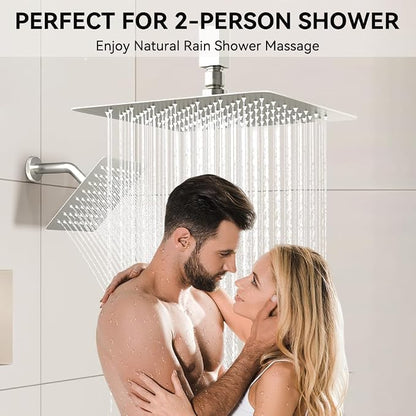Shower Faucet Set Brushed Nickel Shower System,STARBATH 12+6" Rainfall Shower Head with Handheld 2 Spray High Pressure, Push Button Diverter Shower Valve Can Run All Together