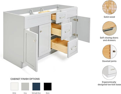 ARIEL Hamlet 60-inch Bathroom Vanity Base Cabinet,Solid Wood, 4 Soft Closing Doors, 3 Dovetail Drawers, Brushed Nickel, Grey