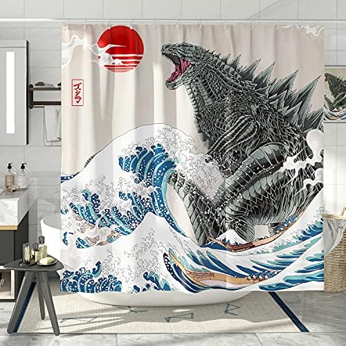 Funny Extra Long Shower Curtains 84 Inches, Fun Anime Monster Shower Curtain Set for Bathroom Cool Asian Japanese Bathroom Decor Polyester Fabric-72" x 84"