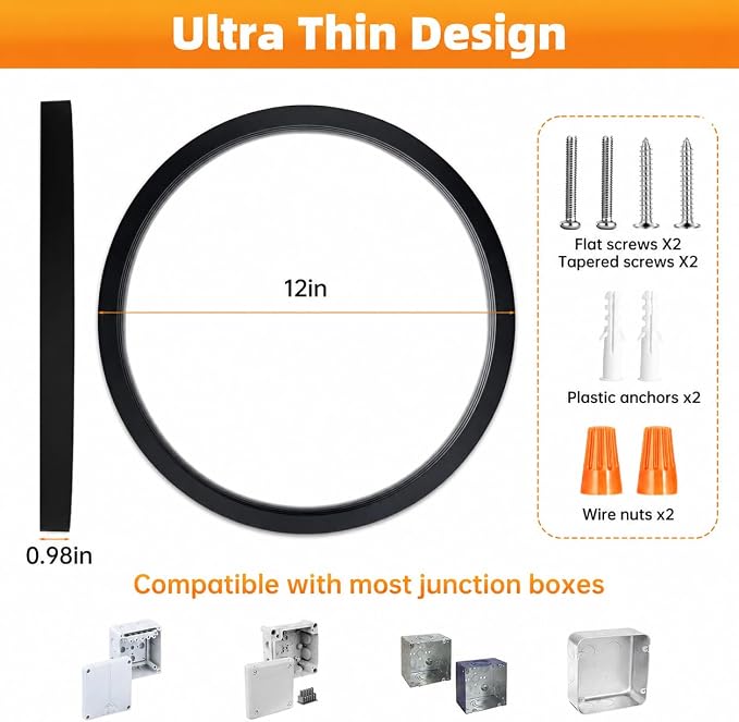 12Inch 4Pack LED Flush Mount Ceiling Light,5CCT,ETL Listed,Dimmable Black | Hardwired 5CCT Selectable 2700K-5000K,24W 3200LM Dimmable Round Flat Panel Light Fixture for Bedroom,Kitchen,Bathroom&Indoor