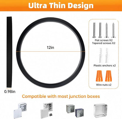 12Inch 4Pack LED Flush Mount Ceiling Light,5CCT,ETL Listed,Dimmable Black | Hardwired 5CCT Selectable 2700K-5000K,24W 3200LM Dimmable Round Flat Panel Light Fixture for Bedroom,Kitchen,Bathroom&Indoor