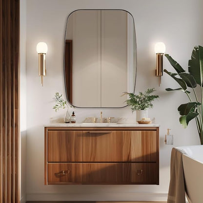 Bronze Bathroom Mirror, 24x32 Oblong Vanity Mirror with Stainless Steel Metal Frame, Oil Bronze Oval Mirror for Over Sink, Modern Anti Rust Wall Mounted