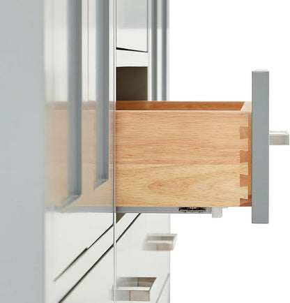 DKB Beckford 66" Grey Double Bathroom Vanity, 1.5" Edge Carrara White Quartz Countertop, Dual Rectangular Undermount Sinks, 4 Soft-Closing Doors, 6 Dovetail Drawers