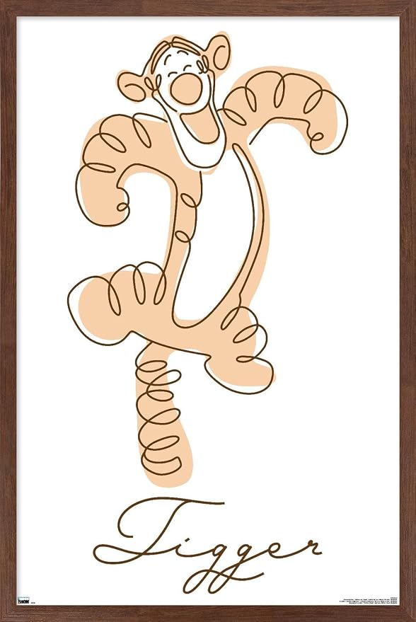 Trends International Disney Simple Moments Line Art - Tigger Wall Poster, 22.4L x 14.7W, Mahogany Framed Version