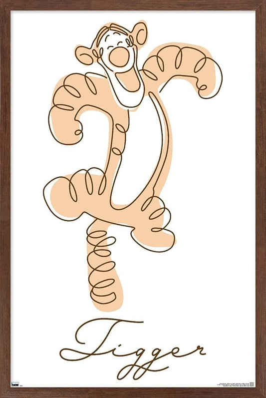 Trends International Disney Simple Moments Line Art - Tigger Wall Poster, 22.4L x 14.7W, Mahogany Framed Version