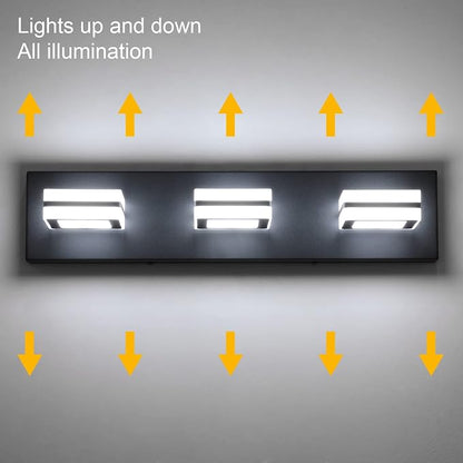 Ralbay Matte Black Vanity Light Fixtures 3 Lights Up and Down LED Modern Bathroom Vanity Lights Over Mirror Acrylic Black Bath Wall Lighting