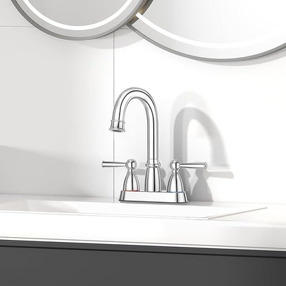 CREA 4 Inch Centerset Bathroom Faucet 2 or 3 Hole,Double Handle Bathroom Faucets with Pop Up Drain/ 360° Swivel Chrome Vanity Basin Mix Tap