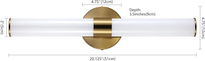 JONATHAN Y 20.13" Brass Gold 1-Light Integrated LED Vanity Light, Mid-Century Modern Iron Sconce with Frosted Acrylic Shade, Dimmable Bathroom Light Fixture for Mirror, 3000K JYL7119A