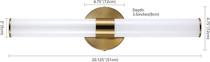 JONATHAN Y 20.13" Brass Gold 1-Light Integrated LED Vanity Light, Mid-Century Modern Iron Sconce with Frosted Acrylic Shade, Dimmable Bathroom Light Fixture for Mirror, 3000K JYL7119A