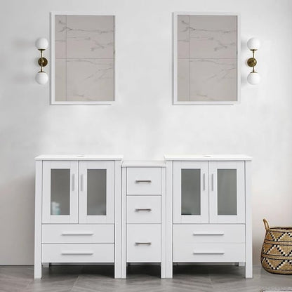 60" Double Sink Bathroom Vanity,White Bathroom Vanity with Double Side Cabinets & Removable 3 Drawer Storage Cabinet,Modern Vanity Without Mirror(only Vanity)
