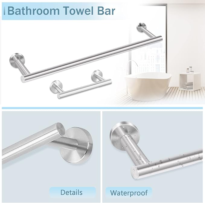 Cilee 10 Piece Brushed Nickel Bathroom Hardware Set, 24" 16" Towel Bar Set | 24 & 16 inch Towel bar, Toilet Paper Holder, Towel Ring, Towel Hook, Bathroom Accessories Set Stainless Steel Wall Mounted