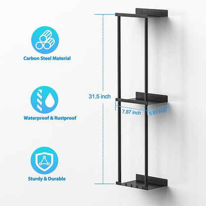 Liuoud Towel Rack for Bathroom, Wall Mounted Vertical Rolled Towel Storage Organizer Holder with Shelf, Holds Up 6 Large Bath Sheets, Black