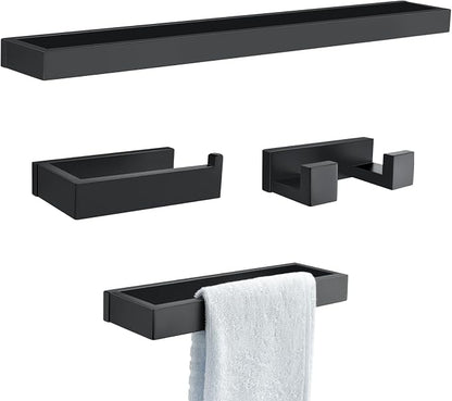 Black Towel Bar Set, 4-Pieces Bathroom Hardware Set Modern Bathroom Towel Holder Set SUS304 Stainless Steel Wall Mounted Towel Rack Set,23.6 Inch