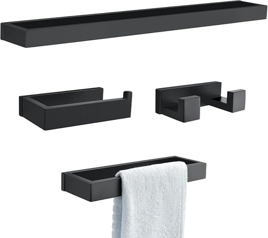 Black Towel Bar Set, 4-Pieces Bathroom Hardware Set Modern Bathroom Towel Holder Set SUS304 Stainless Steel Wall Mounted Towel Rack Set,23.6 Inch