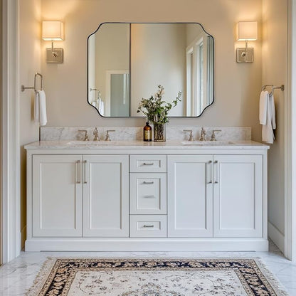 Chrome Bathroom Mirror, 30x40 Inch Polished Chrome Rectangle Mirror, Scalloped Mirror for Bathroom, Anti-Rust Stainless Steel Metal Frame 1’’, Unique Shape Ideal for Home Remodel
