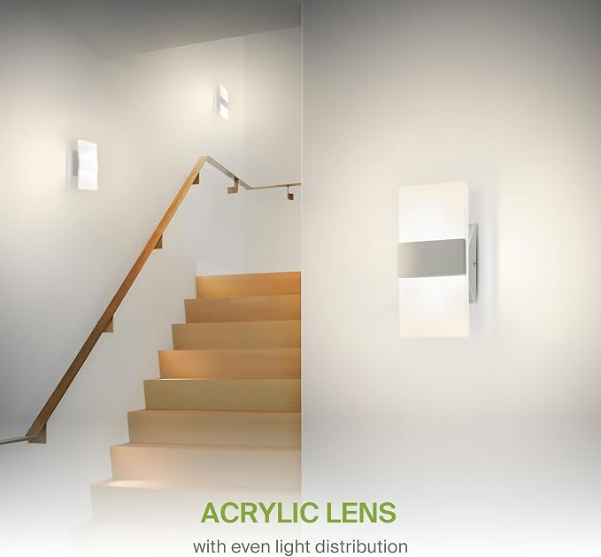 ASD 8 Inch Indoor LED Wall Sconce - 10W 2700K-5000K Dimmable Brushed Nickel Wall Sconce Lights for Living Room, Bedroom, Bathroom, Hallway - Modern Wall Sconces Hardwired, ETL Interior Light