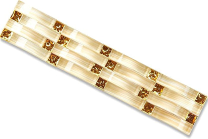 Glass Mosaic Sample Tile Beige Gold for Kitchen Backsplash Bath Wall Decor | Glossy Surface Shine, 3D Arched Interlocking, Indoor Walls, Bathroom Shower, Fireplace Surrounds and Modern Interiors Spaces