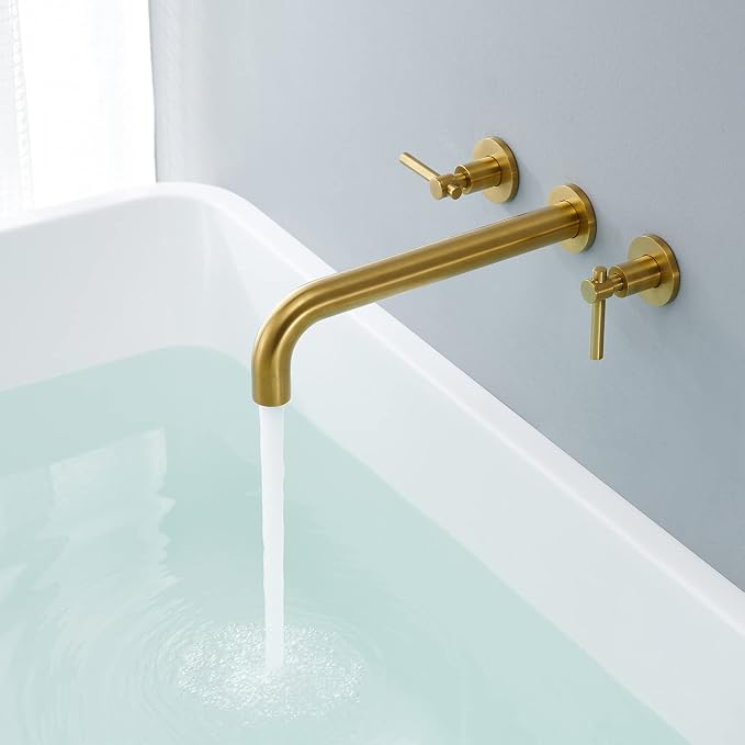 Wall Mount Tub Filler Brushed Gold Tub Faucet Brass Bathroom Bathtub Faucets with 2 Handles