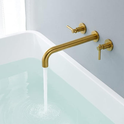 Wall Mount Tub Filler Brushed Gold Tub Faucet Brass Bathroom Bathtub Faucets with 2 Handles