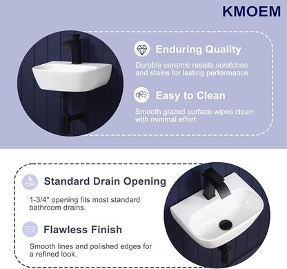 Small Vessel Sink 17"x12" Wall Mount Bathroom Sink Wall Mounted Oval Wall Hung Mini White Porcelain Ceramic Floating Tiny Sink,Easy Install, Durable, Space-Saving, Ideal for Home,RV