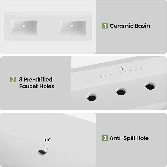 60" Brown Bathroom Vanity with Double Ceramic Sinks | Pre-Assembled Bathroom Vanity Cabinet with Quartz Countertop & cUPC Ceramic Basins, Modern Freestanding Bath Cabinet with Soft-Close Doors