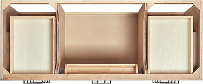 ARIEL Hepburn 54-inch Bathroom Vanity Base Cabinet,Solid Wood, 2 Soft Closing Doors, 9 Dovetail Drawers, White Oak