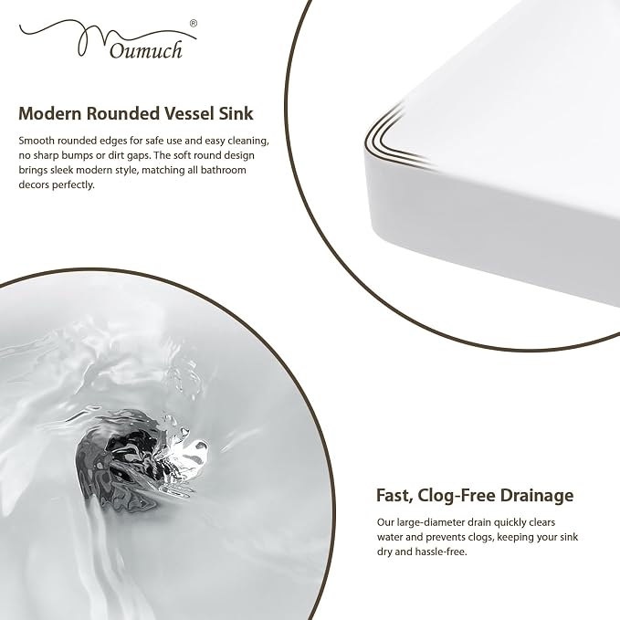 Rectangular Bathroom Vessel Sink, 24"W x 19"D Semi Recessed Bathroom Sink White Ceramic Porcelain Vanity Sink Basin Above Counter for Bathroom, Restroom & Home Use