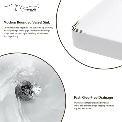 Rectangular Bathroom Vessel Sink, 24"W x 19"D Semi Recessed Bathroom Sink White Ceramic Porcelain Vanity Sink Basin Above Counter for Bathroom, Restroom & Home Use