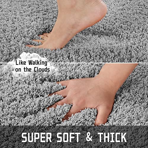 Yimobra Fluffy Plush Bath Rug, Super Shaggy Soft Comfortable Non Slip, Water Absorbent Microfiber Bath Mat, Dries Quickly, Machine Washable Thick Bathroom Rugs for Shower, 47" X 24", Pure Gray