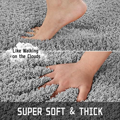 Yimobra Fluffy Plush Bath Rug, Super Shaggy Soft Comfortable Non Slip, Water Absorbent Microfiber Bath Mat, Dries Quickly, Machine Washable Thick Bathroom Rugs for Shower, 47" X 24", Pure Gray