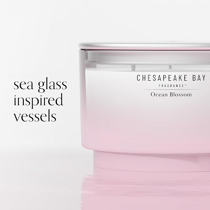 Chesapeake Bay, 14.5oz Ocean Blossom Scented Candle, Mood Evoking Fragrance, Sea Glass-Inspired Jar, Premium Soy Blend Wax with Essential Oils, Coastal Fragrance for Home Décor or Gifting