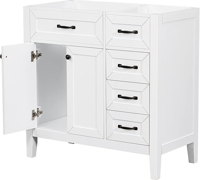 36" Bathroom Vanity Without Sink, Base Only,Solid Wood Cabinets Basin Vessel Set w/Water, Stain Proof,Enclosed Storage Spaces,Eco-Friendly Painting,Easy to Install,White