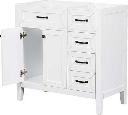 36" Bathroom Vanity Without Sink, Base Only,Solid Wood Cabinets Basin Vessel Set w/Water, Stain Proof,Enclosed Storage Spaces,Eco-Friendly Painting,Easy to Install,White