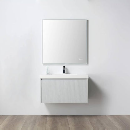 Blossom 36 Inch Bathroom Vanity with Sink | All Wood Wall Mounted Floating Bathroom Vanity Cabinet with Acrylic Sink | Soft-Close Drawer | Modern Minimalist Style Vanities (36 Inch, Light Grey)