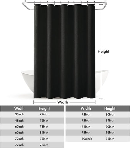 MIULEE W60*L84 Extra Long Linen Shower Curtain Black 10 Metal Hooks | Washable, Fabric Curtain Set, Waterproof Neutral Thick Cloth Shower Curtain, Bathroom Hotel Bathtub