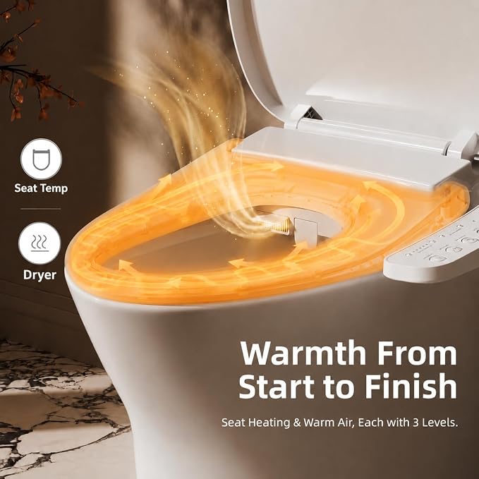 BRAVAT® Electric Bidet Toilet Seat Elongated, Heated, Soft Close | Front/Rear wash, Instant heated seat&warm water&air dryer, Night light, Stainless steel nozzle, German engineered
