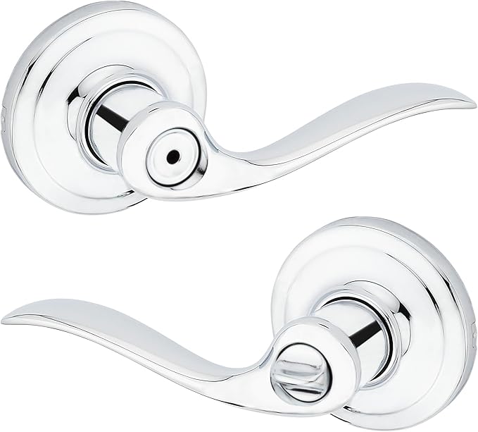 Kwikset Tustin Interior Privacy Door Handle with Lock, Door Lever For Bathroom and Bedroom, Polished Chrome Reversible Keyless Turn Lock