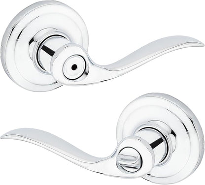 Kwikset Tustin Interior Privacy Door Handle with Lock, Door Lever For Bathroom and Bedroom, Polished Chrome Reversible Keyless Turn Lock