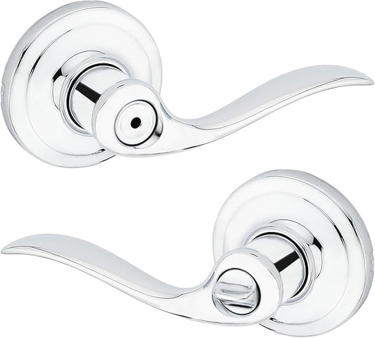 Kwikset Tustin Interior Privacy Door Handle with Lock, Door Lever For Bathroom and Bedroom, Polished Chrome Reversible Keyless Turn Lock