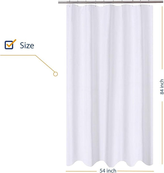 N&Y HOME Extra Long Stall Shower Curtain Liner Fabric 54 x 84 inch, Hotel Quality, Washable, Water Repellent, White Bathroom Curtains with Grommets, 54x84