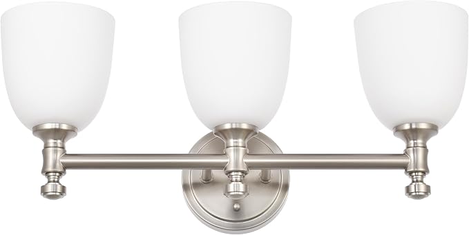 Bathroom Vanity Light, 3-Light Bathroom Light Fixtures Over Mirror, Traditional Vanity Lights for Living Room, Milk White Bell Glass Shades, Standard E26 Base, Brushed Nickel
