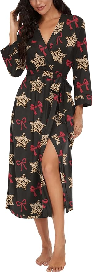 VINTATRE Women Kimono Robes Long Knit Bathrobe Lightweight Soft Knit Sleepwear V-neck Casual Ladies Loungewear