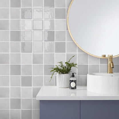 Commomy Thicker Gray Peel and Stick Tiles - 10 pcs of 12" x 12" - 3D Adhesive Square Peel and Stick Tiles Backsplash for Kitchen, Bathroom, Removable, Waterproof, Vinyl Wall Tile (Gray)