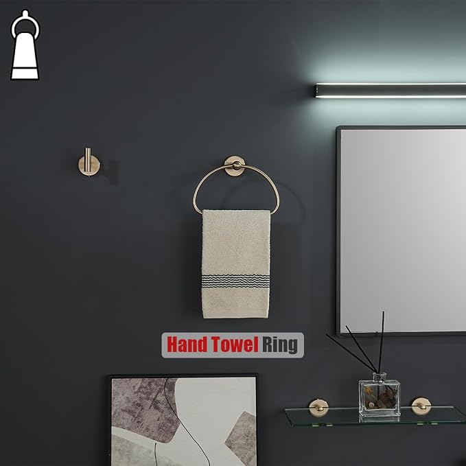 JQK Bathroom Hardware Set Champagne Bronze, 5-Piece Bath Accessories Set Wall Mount Includes 24 in Towel Bar, 7 in Towel Ring, Toilet Paper Holder, 2 Towel Hooks, BAS165-CB