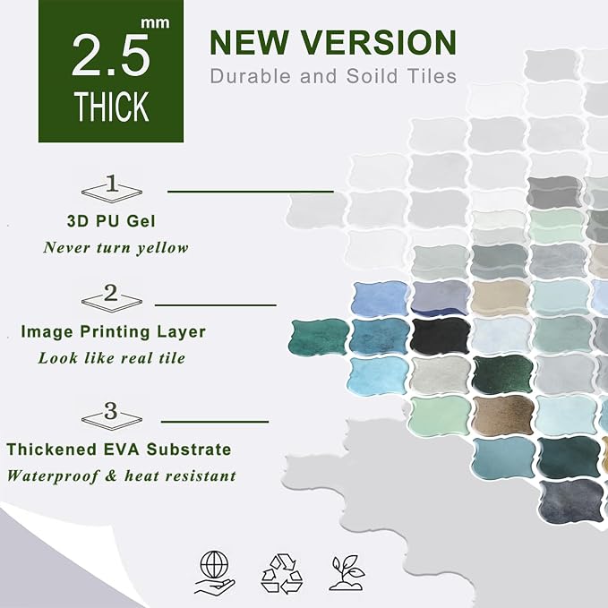 STICKGOO Arabesque Peel and Stick Backsplash, 12”X12” Backsplash Tile for Kitchen Peel and Stick, Self Adhesive Wall Tile Stick on Tiles (Thicker Design, Multicolor Look)