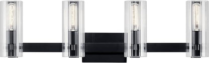 Kichler Jemsa 4 Light Vanity, Modern Light with Clear Fluted Glass in Black for Bathroom or Powder Room (9.75" x 32"), 55169BK